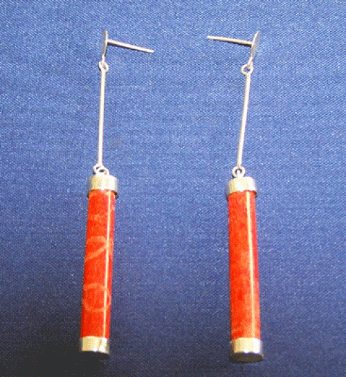 Red Coral Earring Silver